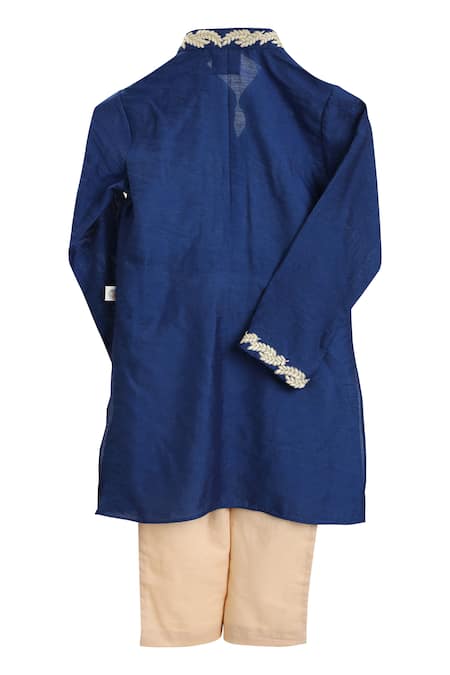 Shop MI Dulce AN'YA Blue Gingham, Cotton Embroidery Organic Kurta Set at Aza Fashions Shop_MI Dulce AN'YA_Blue Gingham, Cotton Embroidery Organic Kurta Set _at_Aza_Fashions