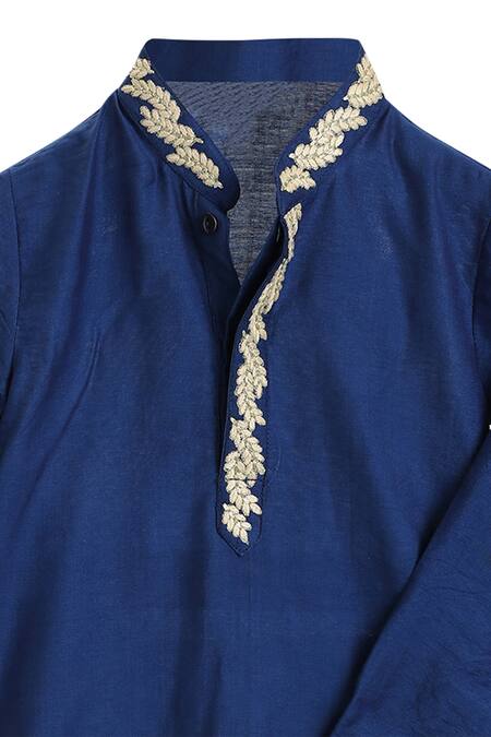 MI Dulce AN'YA Blue Gingham, Cotton Embroidery Organic Kurta Set Online at Aza Fashions MI Dulce AN'YA_Blue Gingham, Cotton Embroidery Organic Kurta Set _Online_at_Aza_Fashions