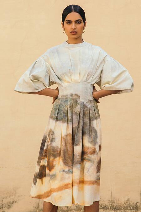 Buy Cord White Cotton Satin Boat Printed Empire Dress Online at Aza Fashions Buy_Cord_White Cotton Satin Boat Printed Empire Dress _Online_at_Aza_Fashions