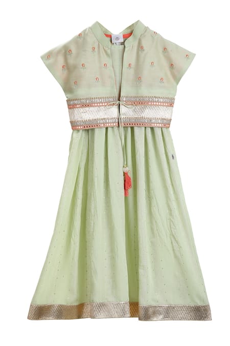 Mi Dulce An'ya Green Gots Certified Organic Cotton Anarkali With Embroidered Jacket 