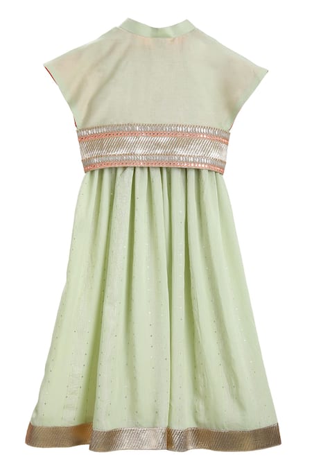 Shop_MI Dulce AN'YA_Green Gingham, Silk Embroidery Anarkali With Jacket _at_Aza_Fashions