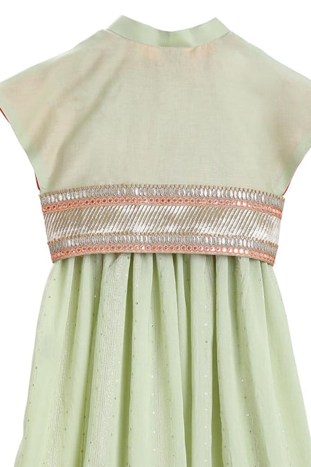 Buy_MI Dulce AN'YA_Green Gingham, Silk Embroidery Anarkali With Jacket _Online_at_Aza_Fashions