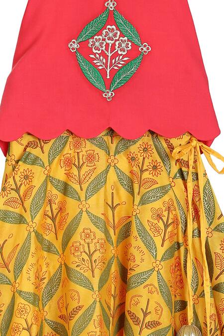 MI Dulce AN'YA_Yellow Gabardine, Cotton Embroidery Printed Lehenga Set _Online_at_Aza_Fashions