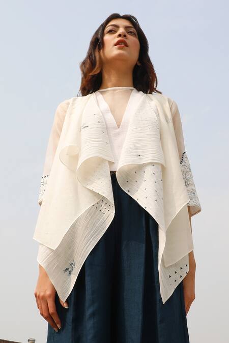 Buy_Arcvsh By Pallavi Singh_White Organic Cotton Open Layered Jacket _Online_at_Aza_Fashions