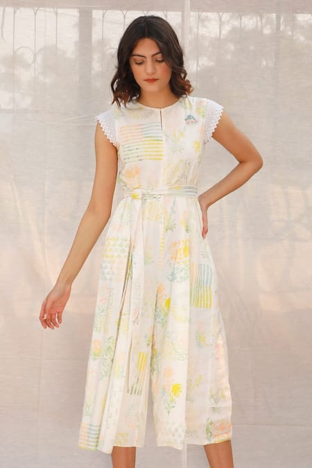 Arcvsh by Pallavi Singh Block Print Linen Jumpsuit 