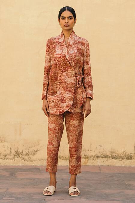 Cord Brown Cotton Lapel Collar Toile Print Jacket And Pant Set Online at Aza Fashions Cord_Brown Cotton Lapel Collar Toile Print Jacket And Pant Set_Online_at_Aza_Fashions