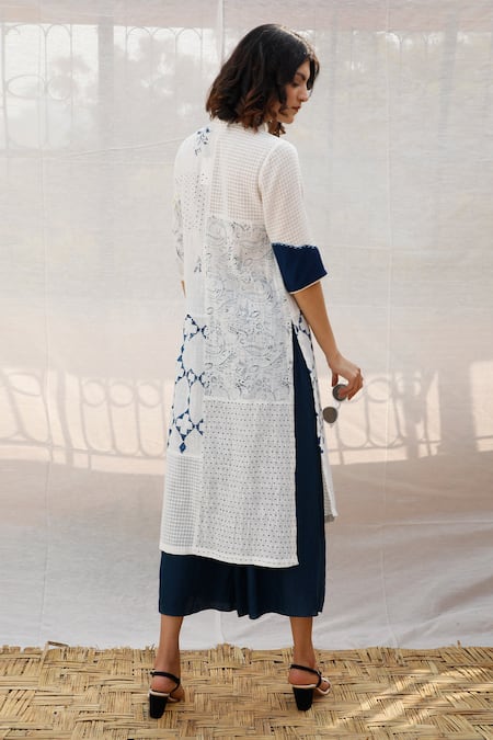 Shop_Arcvsh By Pallavi Singh_White Organic Cotton Collared Neck Printed Tunic _at_Aza_Fashions