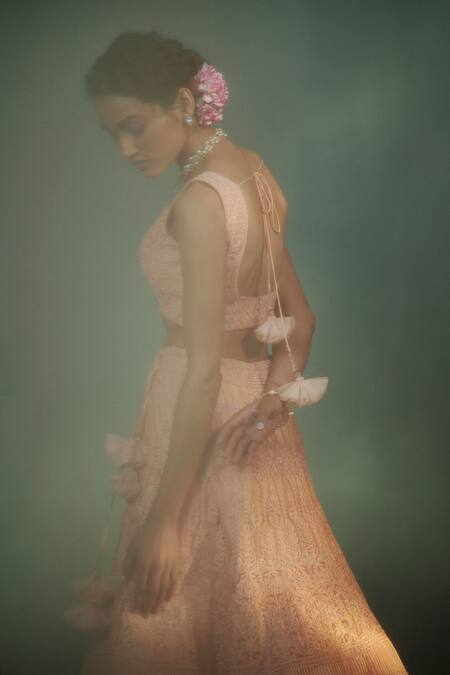 SUHINO_Peach Cotton Shantoon, Soft Net Lining Dupion Embroidered Bridal Lehenga Set _Online_at_Aza_Fashions