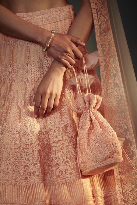 SUHINO_Peach Cotton Shantoon, Soft Net Lining Dupion Embroidered Bridal Lehenga Set _at_Aza_Fashions