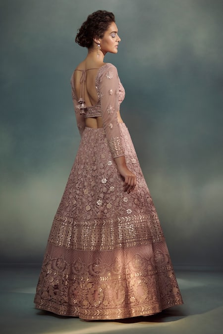 Shop SUHINO Purple Shantoon, Soft Net Lining Cotton Scoop Embroidered Bridal Lehenga Set at Aza Fashions Shop_SUHINO_Purple Shantoon, Soft Net Lining Cotton Scoop Embroidered Bridal Lehenga Set _at_Aza_Fashions