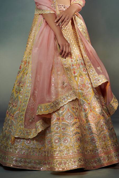 Shop SUHINO Yellow Shantoon, 100 Grams Pure Raw Silk, Embroidered Bridal Lehenga Set Online at Aza Fashions Shop_SUHINO_Yellow Shantoon, 100 Grams Pure Raw Silk, Embroidered Bridal Lehenga Set _Online_at_Aza_Fashions