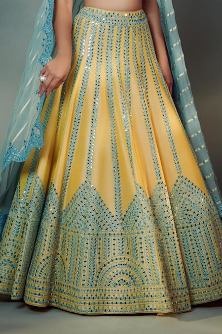 Shop SUHINO Blue Organza, 100 Grams Pure Raw Silk V Neck Embroidered Bridal Lehenga Set Online at Aza Fashions Shop_SUHINO_Blue Organza, 100 Grams Pure Raw Silk V Neck Embroidered Bridal Lehenga Set _Online_at_Aza_Fashions