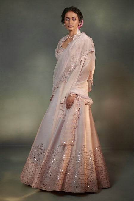 SUHINO Purple Organza, 100 Grams Pure Raw Silk Embroidered Bridal Lehenga Set Online at Aza Fashions SUHINO_Purple Organza, 100 Grams Pure Raw Silk Embroidered Bridal Lehenga Set _Online_at_Aza_Fashions