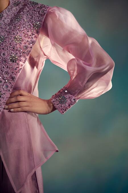 SUHINO Purple Organza, Banarasi, Crushed Cotton, Maheshwari Silk Jumpsuit With Jacket Online at Aza Fashions SUHINO_Purple Organza, Banarasi, Crushed Cotton, Maheshwari Silk Jumpsuit With Jacket _Online_at_Aza_Fashions