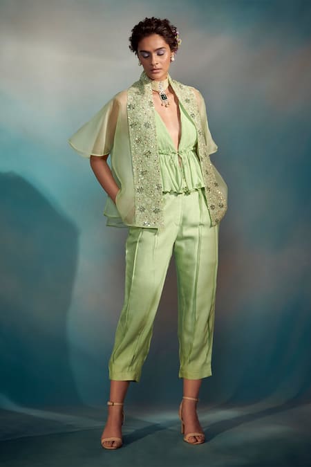 Suhino Embroidered Overlay & Pant Set 