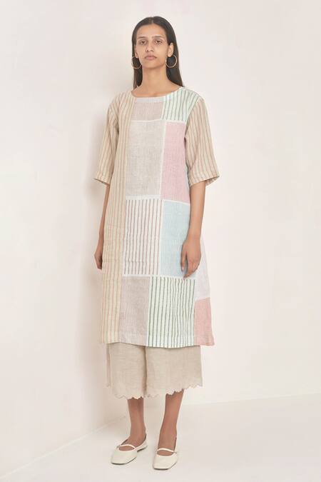 Eka Multi Color Linen Round Printed Dress Online at Aza Fashions Eka_Multi Color Linen Round Printed Dress _Online_at_Aza_Fashions