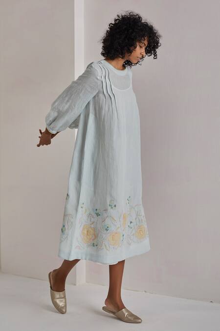 Eka Embroidered Linen Dress 