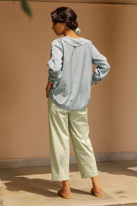 Shop Ayaka Blue 100% Organic Cotton Made With Soyabean Fibres Floral Peter Pant Top at Aza Fashions Shop_Ayaka_Blue 100% Organic Cotton Made With Soyabean Fibres Floral Peter Pant Top _at_Aza_Fashions