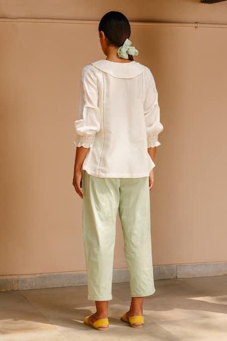 Shop Ayaka White 100% Organic Cotton Made With Soyabean Fibres Floral Peter Pant Top at Aza Fashions Shop_Ayaka_White 100% Organic Cotton Made With Soyabean Fibres Floral Peter Pant Top _at_Aza_Fashions