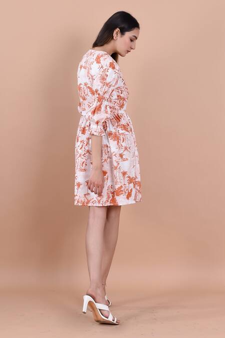 House Of Her_White Rayon Sylvan Printed Dress_Online_at_Aza_Fashions