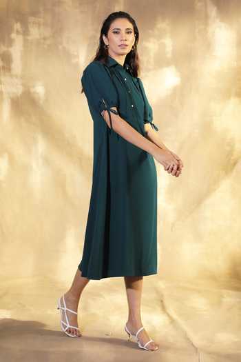 Buy_House Of Her_Green Moss Crepe Olivia Shirt Dress_Online_at_Aza_Fashions