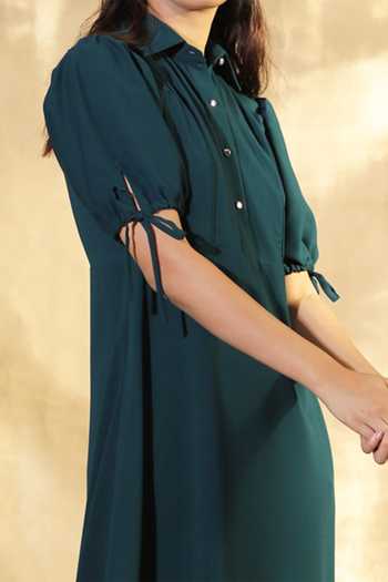 Shop_House Of Her_Green Moss Crepe Olivia Shirt Dress_Online_at_Aza_Fashions