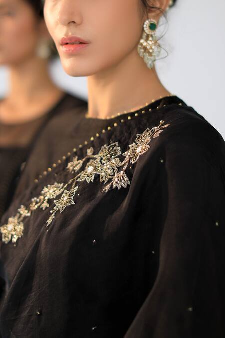 Shikha Mehta Black Chanderi, Silk Organza Round Saree With Blouse Online at Aza Fashions Shikha Mehta_Black Chanderi, Silk Organza Round Saree With Blouse_Online_at_Aza_Fashions