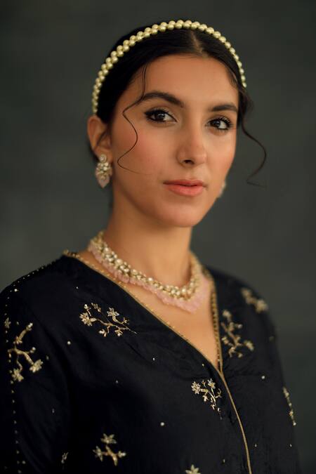 Buy Shikha Mehta Black Chanderi, Silk Organza V Neck Sharara Set Online at Aza Fashions Buy_Shikha Mehta_Black Chanderi, Silk Organza V Neck Sharara Set_Online_at_Aza_Fashions