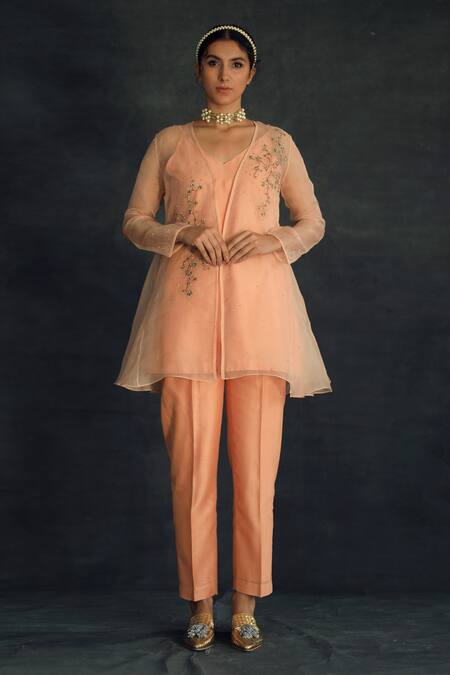 Shikha Mehta Silk Organza Cape & Silk Chanderi Kurta Set 