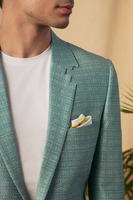 Shop_Philocaly_Blue Silk Floral Tellaro Print Blazer _Online_at_Aza_Fashions