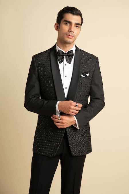 Buy Philocaly Black Cotton, Silk Blend Cutdana Ritz Embellished Tuxedo Online at Aza Fashions Buy_Philocaly_Black Cotton, Silk Blend Cutdana Ritz Embellished Tuxedo _Online_at_Aza_Fashions