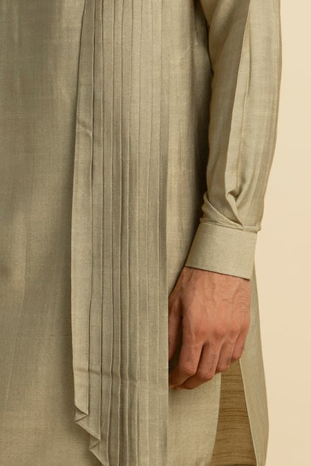 Buy_Philocaly_Green Silk, Cotton Kandahar Draped Kurta_Online_at_Aza_Fashions