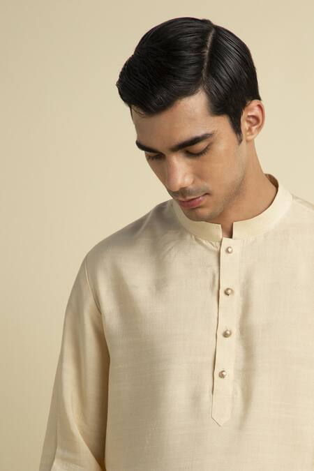 Philocaly_Beige Silk, Cotton Sahara Short Kurta_Online_at_Aza_Fashions
