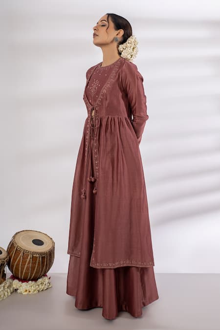 Rashi Jain_Pink Chanderi Round Embroidered Jacket Lehenga Set _Online_at_Aza_Fashions