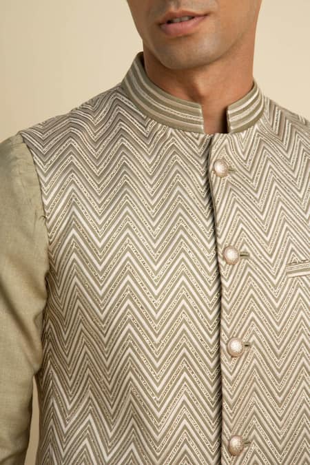 Buy_Philocaly_Green Silk Zig Zag Salud Embroidered Bundi _Online_at_Aza_Fashions