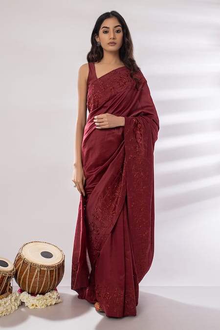 Rashi Jain Red Chanderi Embroidered Saree With Blouse 