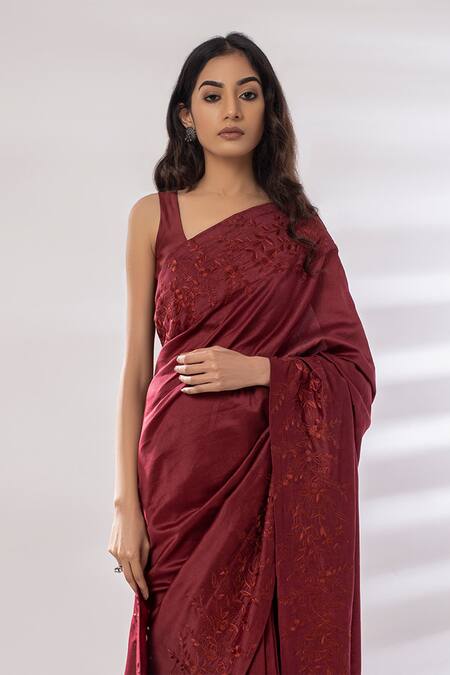 Buy Rashi Jain Red Chanderi Embroidered Saree With Blouse Online at Aza Fashions Buy_Rashi Jain_Red Chanderi Embroidered Saree With Blouse _Online_at_Aza_Fashions