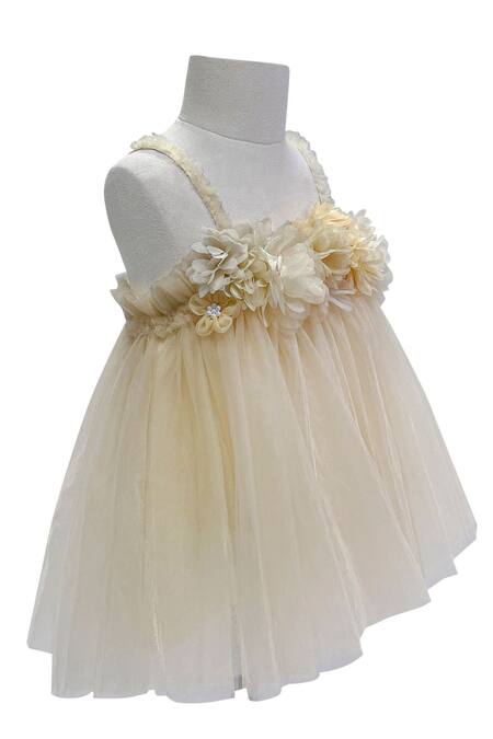 Jasmine And Alaia Yellow Tulle Applique Floral Motifs Ashley Dress Online at Aza Fashions Jasmine And Alaia_Yellow Tulle Applique Floral Motifs Ashley Dress_Online_at_Aza_Fashions