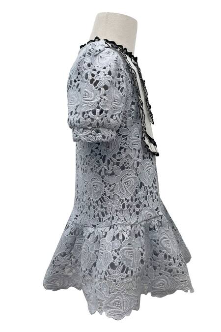 Buy_Jasmine And Alaia_Blue Lace, Cotton Embroidery Alice In Wonderland Dress_Online_at_Aza_Fashions