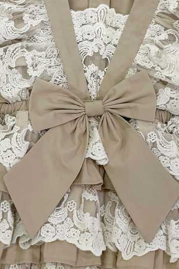 Jasmine And Alaia_Beige Cotton, Layered Dress With Bow_Online_at_Aza_Fashions