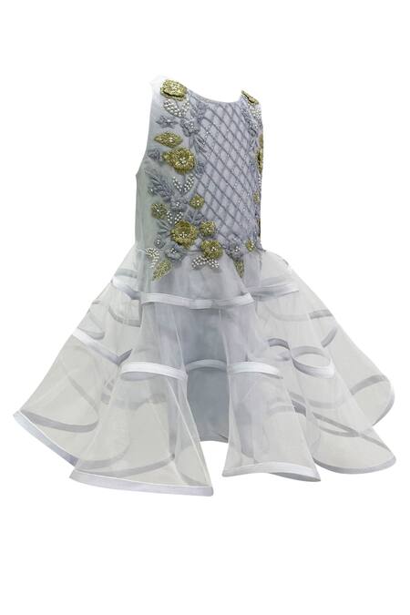 Jasmine And Alaia_Blue Net Embroidered Dress_Online_at_Aza_Fashions