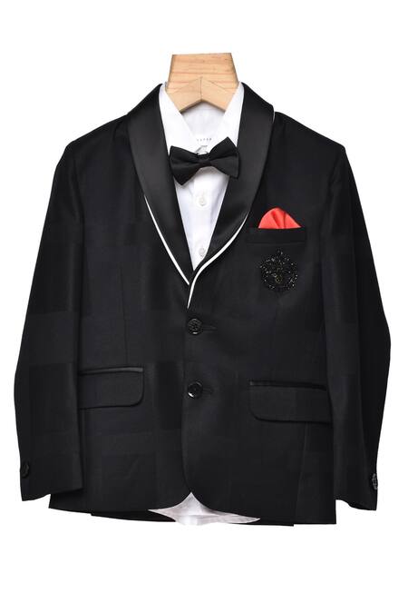 Partykles Black Terrycloth Sequins Placement Embroidered Tuxedo