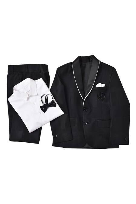 Partykles_Black Terrycloth Sequins Placement Embroidered Tuxedo_Online_at_Aza_Fashions