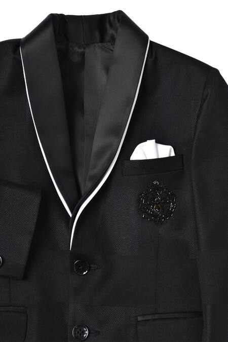 Shop_Partykles_Black Terrycloth Sequins Placement Embroidered Tuxedo_Online_at_Aza_Fashions