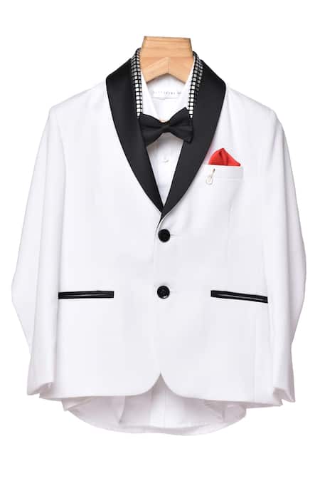 Partykles White Terrycloth Sequins Tuxedo Set With Sash 
