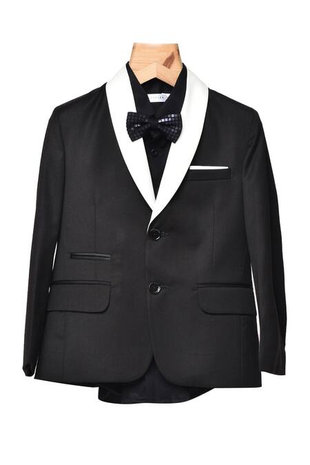 Partykles Black Terrycloth Sequins Tuxedo Set With Bow Tie