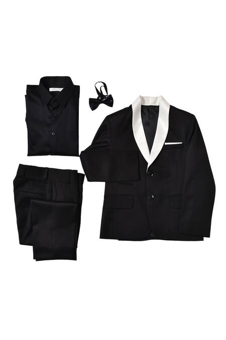 Partykles_Black Terrycloth Sequins Tuxedo Set With Bow Tie_Online_at_Aza_Fashions