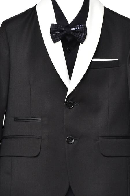 Buy_Partykles_Black Terrycloth Sequins Tuxedo Set With Bow Tie_Online_at_Aza_Fashions