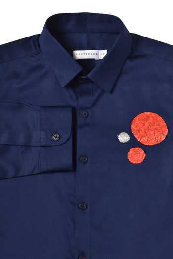 Partykles_Blue Cotton Embroidery Placement Shirt _Online_at_Aza_Fashions