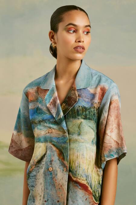 Cord Multi Color Cotton Valley Lapel Collar Shirt Online at Aza Fashions Cord_Multi Color Cotton Valley Lapel Collar Shirt_Online_at_Aza_Fashions